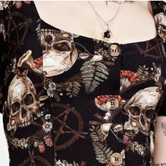 DISTURBIA Goliath skull and pentagram print mini dress - Picture 4 of 7